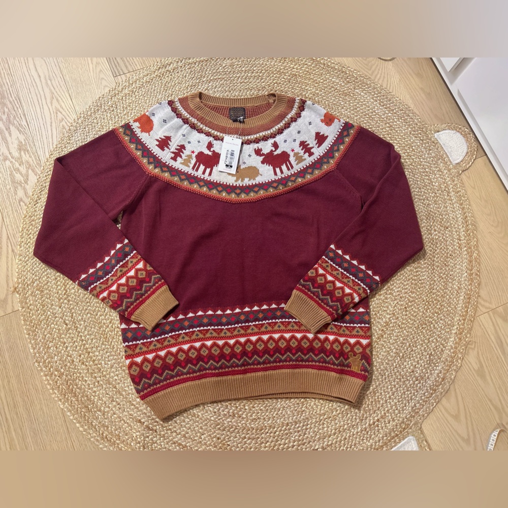 Sourirs Mini Adult Cozy Burgundy Reindeer Sweater
